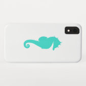 Coques Case-Mate iPhone Cheval Marin Turquoise sur Fond Blanc (Dos (Horizontal))