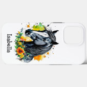 Coques Case-Mate iPhone Cheval noir entouré de fleurs Personnalisé (Verso (horizontal))