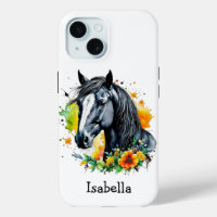 Cheval noir entouré de fleurs Personnalisé