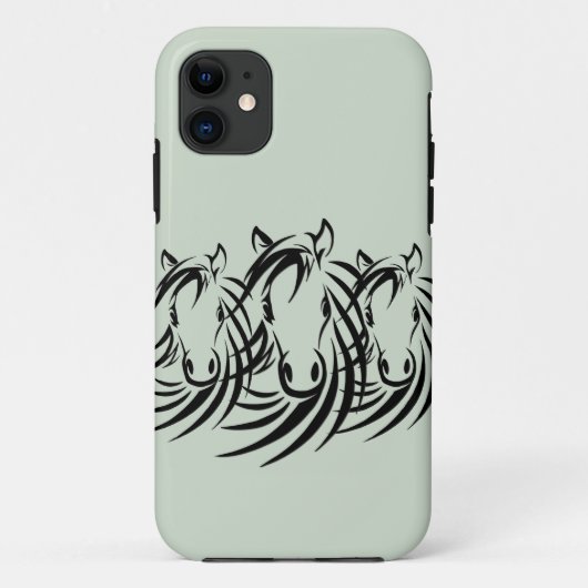 Coques Case-Mate iPhone Cheval noir Têtes vert (Dos)