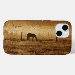 Coque Pour iPhone 15 Cheval Pays Texture Vintage rustique