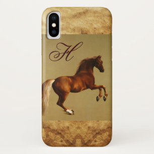 Coque iPhone X CHEVAL ROUGE Monogramme de parchemin