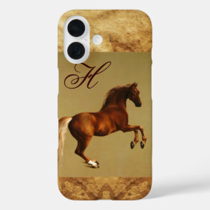 Coques iPhone 16 CHEVAL ROUGE Monogramme de parchemin