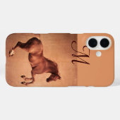 Coques Case-Mate iPhone CHEVAL ROUGE, Monogramme rose antique (Verso (horizontal))
