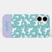 Coques Case-Mate iPhone Cheval Turquoise Motif Rider Nom personnalisé (Verso (horizontal))
