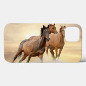 Coques Case-Mate iPhone Chevaux dans le coucher du soleil (Verso (horizontal))