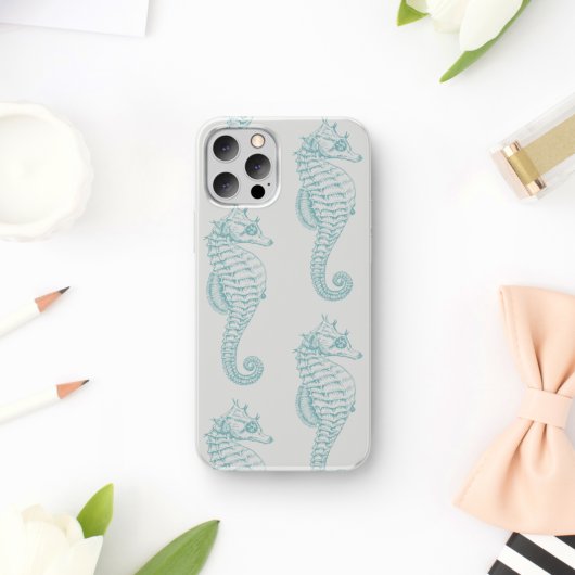 Coques Case-Mate iPhone Chevaux de mer tropicaux, Motif hippocampe - gris 