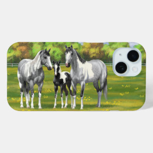 Coque Pour iPhone 15 Chevaux De Peinture Gris De Pâte De Poisson En Été