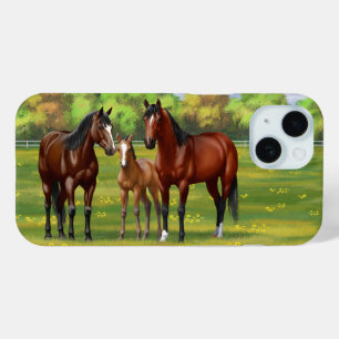 Coque Pour iPhone 15 Chevaux Du Quartier De La Baie Brown Dans Les Pâtu