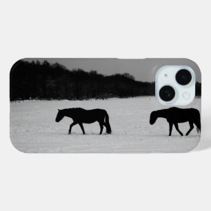 Coque Pour iPhone 15 Chevaux Sur L'Ipha De Neige