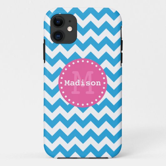 Coques Case-Mate iPhone Chevron bleu clair rose Zigzag Monogramme (Dos)