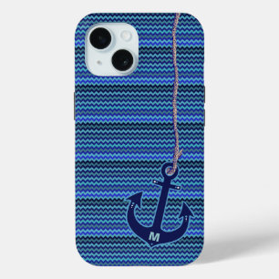 Coque Pour iPhone 15 chevron bleu marine ancre