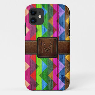 Coque iPhone 11 Chevron Bois Cuir Brown Look #4
