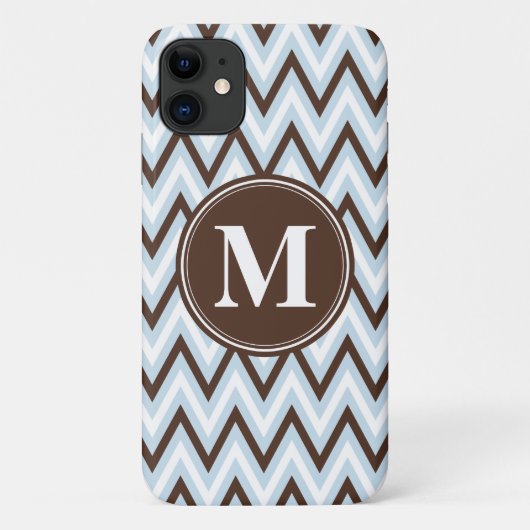 Coques Case-Mate iPhone Chevron Brown Bleu Bébé avec Monogramme (Dos)