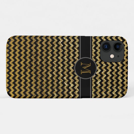 Coques Case-Mate iPhone chevron en or noir monogrammé (Dos (Horizontal))