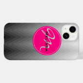 Coques Case-Mate iPhone Chevron Grey ombre motif rose Nom du monogramme (Verso (horizontal))