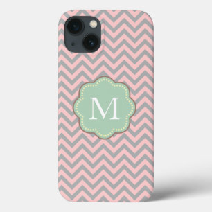 iPhone 13 Coque Chevron gris et rose