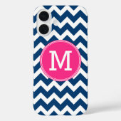 Coques Case-Mate iPhone Chevron Motif Triple Monogram - Navy Magenta (Verso)