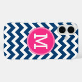 Coques Case-Mate iPhone Chevron Motif Triple Monogram - Navy Magenta (Verso (horizontal))