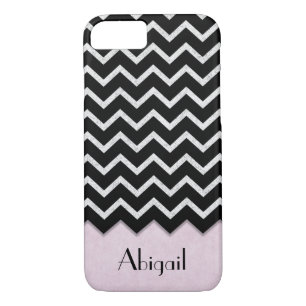 Coque iPhone 7 chevron noir et argent avec bordure floue