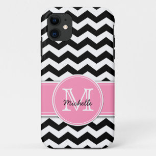 Etui iPhone Case-Mate Chevron noir et blanc avec Bubblegum rose