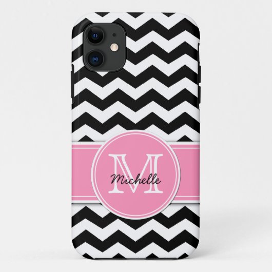 Coques Case-Mate iPhone Chevron noir et blanc avec Bubblegum rose (Dos)