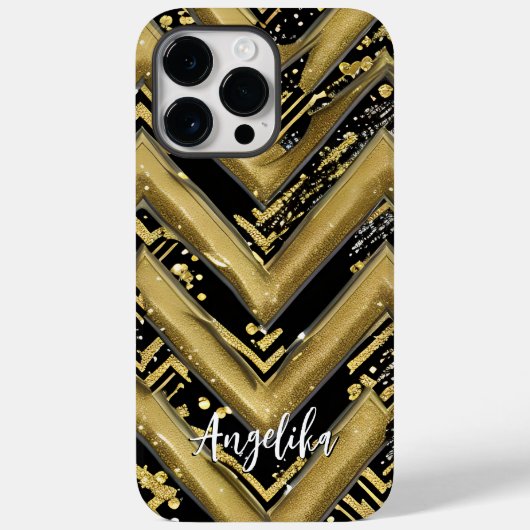 Coques Case-Mate iPhone Chevron noir et or Nom personnalisé (Verso)