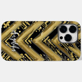 Coques Case-Mate iPhone Chevron noir et or Nom personnalisé (Verso (horizontal))
