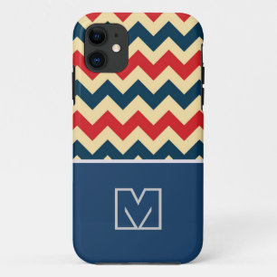Etui iPhone Case-Mate Chevron rouge et bleu Zigzag. Monogramme personnal