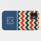 Coques Case-Mate iPhone Chevron rouge et bleu Zigzag. Monogramme personnal (Dos (Horizontal))