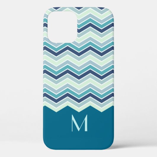 Coques Case-Mate iPhone Chevron turquoise moderne barre le monogramme (Verso)