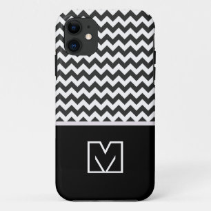 Etui iPhone Case-Mate Chevron Zigzag noir et blanc. Monogramme personnal