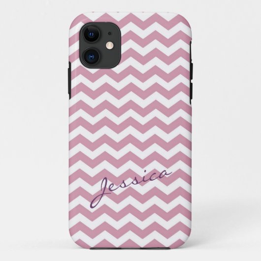 Coques Case-Mate iPhone Chevron zigzag rose tendance avec nom (Dos)