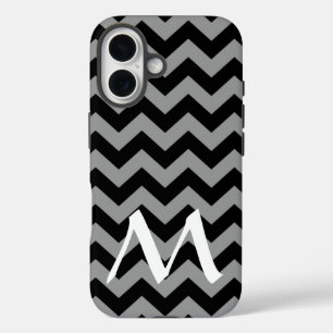 Coques iPhone 16 Chevrons d'humeur marocaine noire avec Monogramme