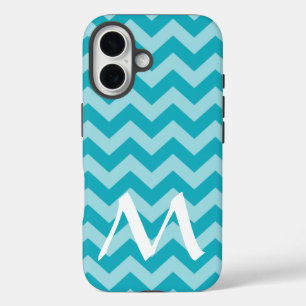 Coques iPhone 16 Chevrons d'humeurs marocaines Turquoise avec Monog