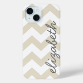 Coques Case-Mate iPhone Chevrons et nom en lin beige et charbon (Verso)