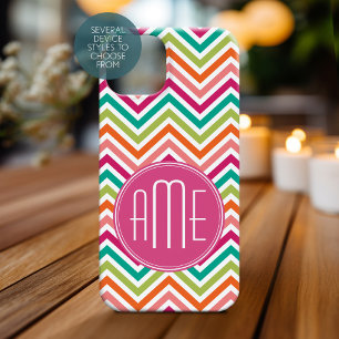 Coque Pour iPhone 15 Chevrons lumineux colorés avec Monogramme personna