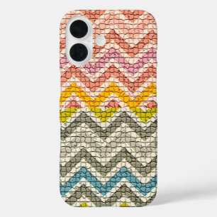COQUES iPhone 16 CHEVRONS MOSAÏQUES BLANCS ROSE JAUNES BLEUS