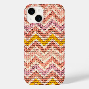 COQUE POUR iPhone 14 CHEVRONS MOSAÏQUES JAUNES ROSE BLANC