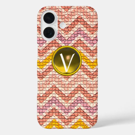 COQUES Case-Mate iPhone CHEVRONS MOSAÏQUES JAUNES ROSE BLANC GÉM MONOGRAM (Verso)