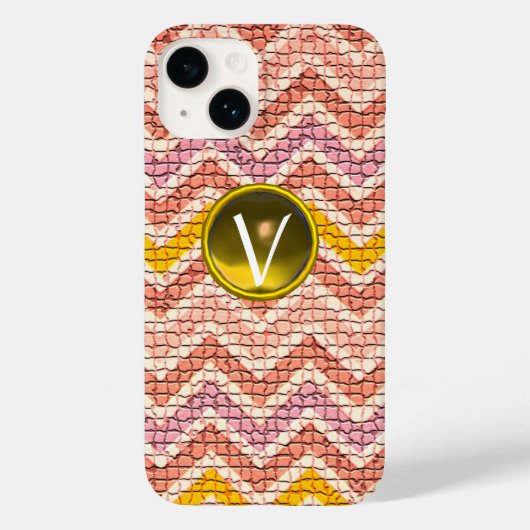 COQUES Case-Mate iPhone CHEVRONS MOSAÏQUES JAUNES ROSE BLANC GÉM MONOGRAM (Verso)