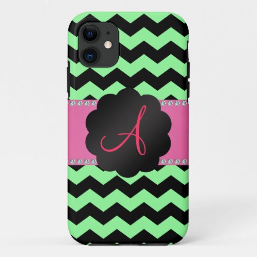 Coques Case-Mate iPhone chevrons noirs vert clair monogramme (Dos)