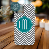 Coques Case-Mate iPhone Chevrons turquoises au charbon de bois Monogramme 