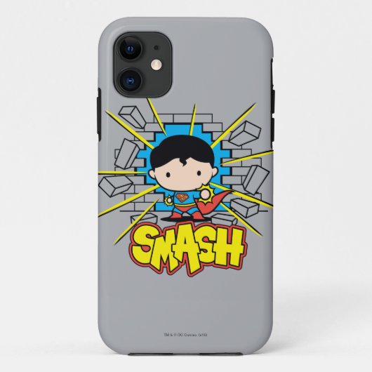 Coques Case-Mate iPhone Chibi Superman Frappant À Travers Un Mur De Brique (Dos)