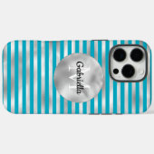 Coques Case-Mate iPhone Chic Aqua Silver Stripes Monogramme (Verso (horizontal))