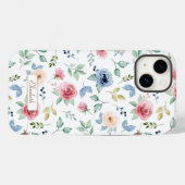 Coques Case-Mate iPhone Chic Aquarelle rose Blush Blue Flowers Motif (Verso (horizontal))