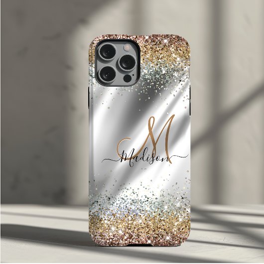 Coques Case-Mate iPhone Chic argent Or faux paillettes monogramme