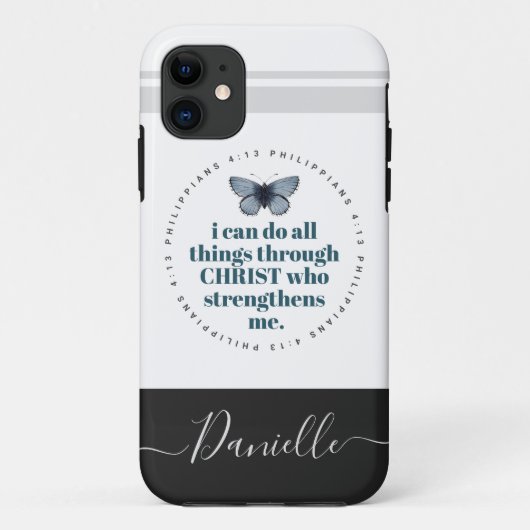 Coques Case-Mate iPhone Chic Bible Verse Philippians Blue Butterfly Nom (Dos)