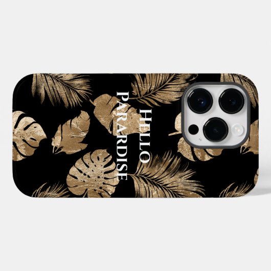 Coques Case-Mate iPhone Chic Black Gold Tropical Feuilles (Verso (horizontal))
