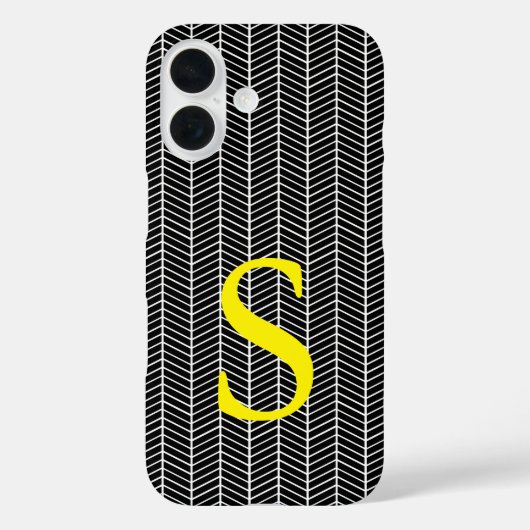 Coques Case-Mate iPhone Chic Black Herringbone Chevron Zig Zag Monogramme (Verso)
